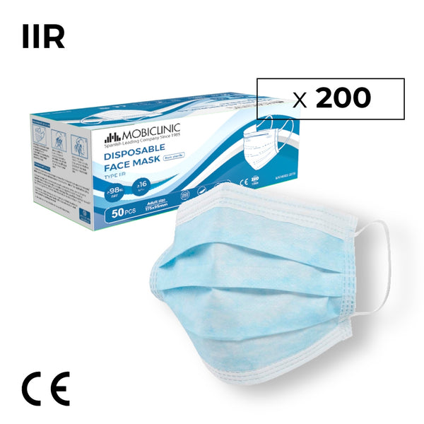 Boite de 200 Masques chirurgicaux IIR | Mobiclinic | 4 boîtes de 50 pcs | 3 couches | A usage unique