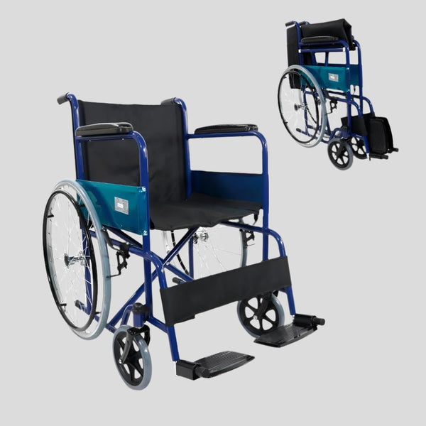 Silla de ruedas plegable | Ruedas grandes | Ligera | Ortopédica | Azul | Alcázar | Mobiclinic