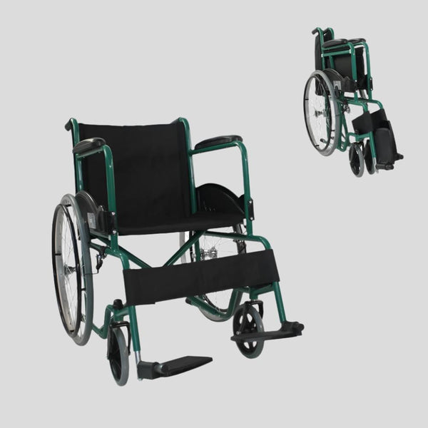 Fauteuil roulant | Pliable | Grande roue | Résistant | Accoudoirs et repose-pieds fixes | Vert | Alcazaba | Mobiclinic