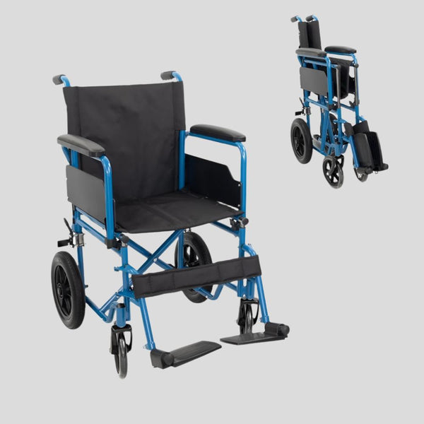 Silla de ruedas plegable | Ruedas traseras pequeñas extraíbles | Ancho 46 cm | Azul | Marsella | Mobiclinic