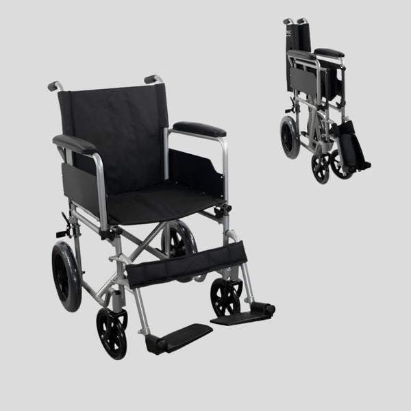 Silla de ruedas plegable | Ruedas traseras pequeñas extraíbles | Ancho 46 cm | Gris | Marsella | Mobiclinic