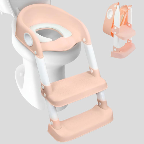 Siège de toilette pour enfants | Avec escalier | Antidérapant | Réglable | Pliable | Lala | Rose et blanc | Mobiclinic