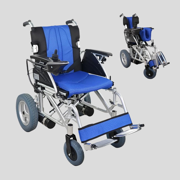 Silla de ruedas eléctrica | Plegable |Auton. 20 km | Aluminio | 20Ah | Azul y negra | Lyra | Mobiclinic