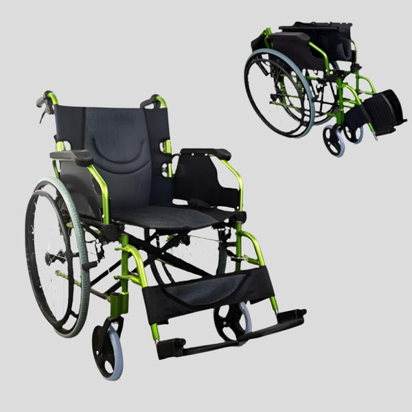 Fauteuil roulant pliable | Aluminium | Dossier divisé | Accoudoirs pliants | Vert | Bolonia | Mobiclinic