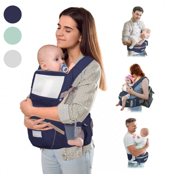 Porte-bébé 6 en 1 | Respirant | 0-36 mois | Bretelles réglables | Coton | Poche | Bleu | Moley | Mobiclinic