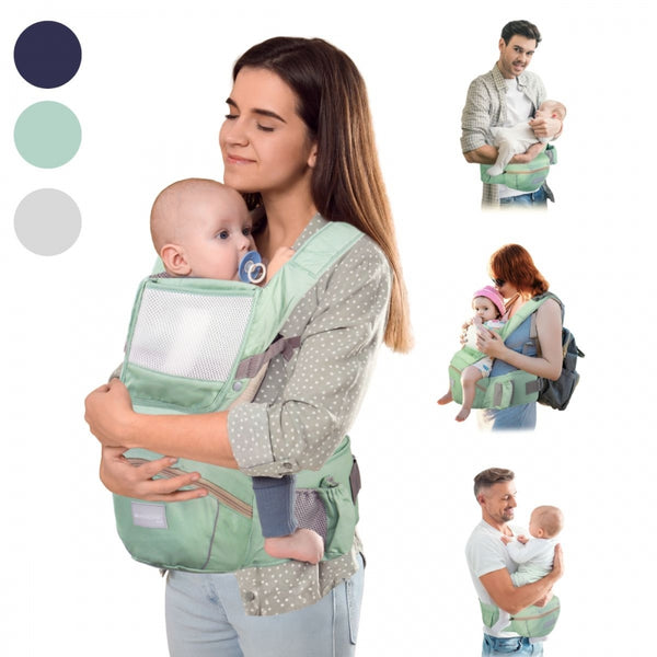 Porte-bébé 6 en 1 | Respirant | 0-36 mois | Bretelles réglables | Coton | Poche | Vert | Moley | Mobiclinic