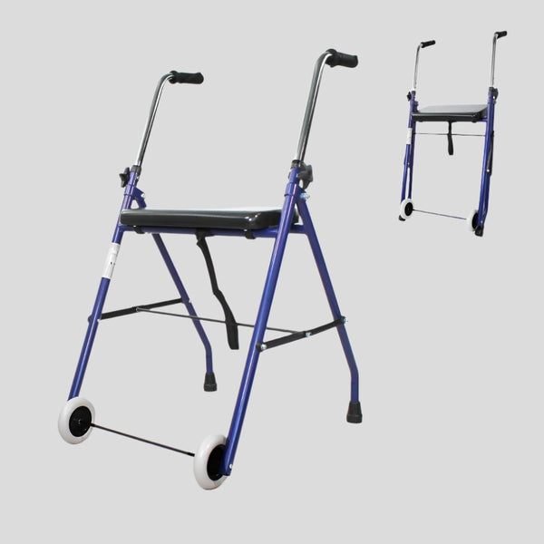 Déambulateur pour personnes âgées | 2 roues | Pliable | Siège | Bleu | Emérita | Mobiclinic