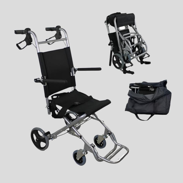 Fauteuil roulant de transit | Pliable | Aluminium | Petites roues | Freins sur poignées | Noir | Neptuno | Mobiclinic