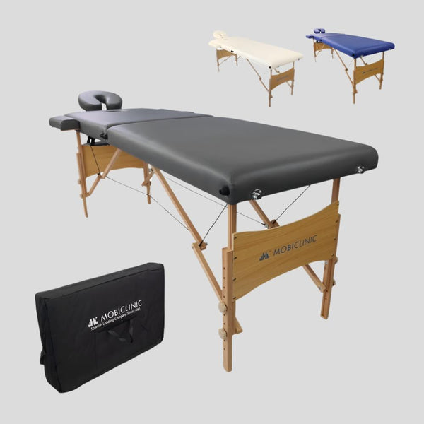 Table de massage pliante | Kinesithérapie | Bois | Revêtement similicuir | 186x60 cm | Noir | CM-01 Light | Mobiclinic