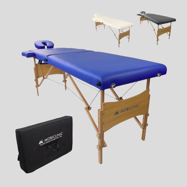 Table de massage pliante | Kinesithérapie | Bois | Revêtement similicuir | 186x60 cm | Bleu | CM-01 Light | Mobiclinic