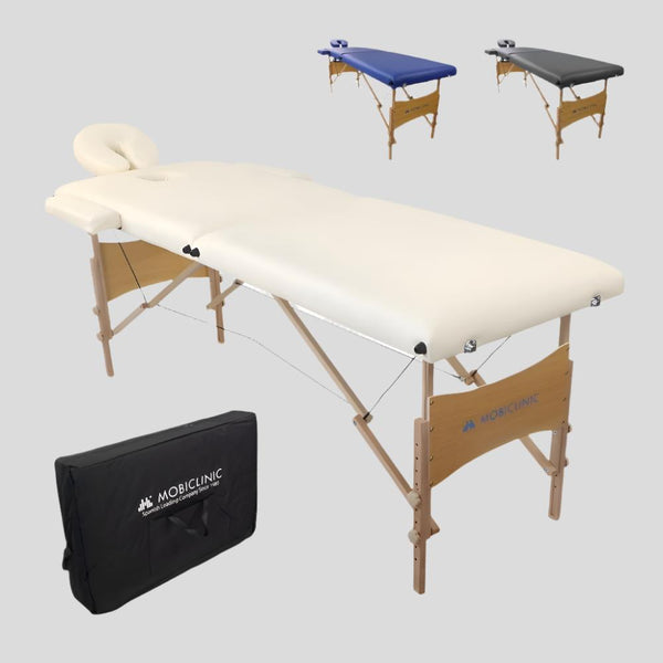 Table de massage pliante | Kinesithérapie | Bois | Revêtement similicuir | 186x60 cm | Crème | CM-01 Light | Mobiclinic