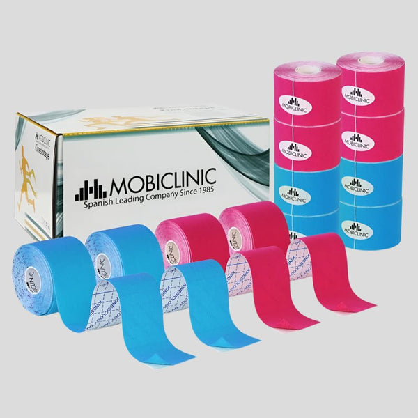 Pack de 2 Kinesiotape | Rose et Bleu | Bandage Neuromusculaire | 5mx5cm | Mobitape | Mobiclinic