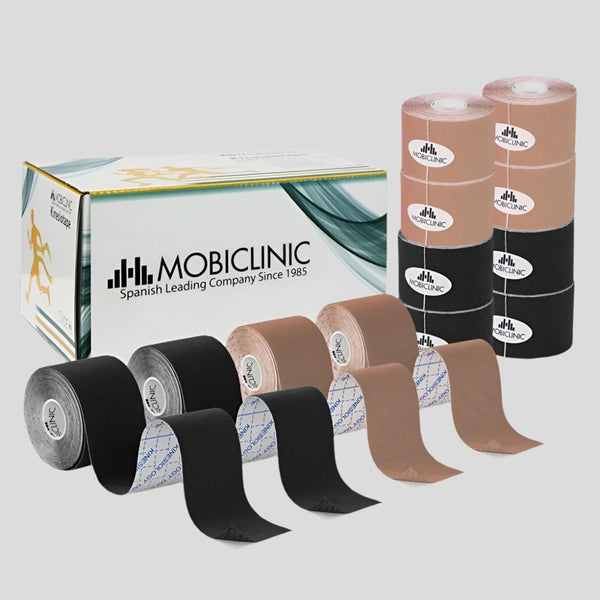 Pack de 2 Kinesiotape | Noir et beige | Bandage Neuromusculaire | 5mx5cm | Mobitape | Mobiclinic