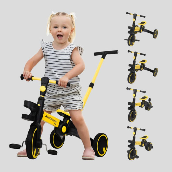 Tricycle 5 en 1 | Évolutif | Guidon siège réglable |Max 25kg | Léger | 1 an et demi-5 ans | Jaune | Chase|Mobiclinic