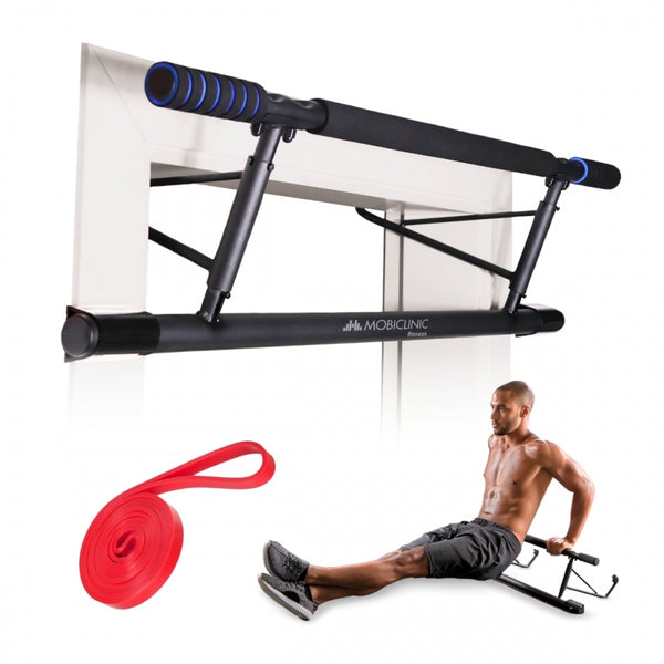 Barre de traction | Max 200 kg | Réglable | Fer enduit | Sans outils | Élastique | Noir et bleu | K5 | Mobiclinic