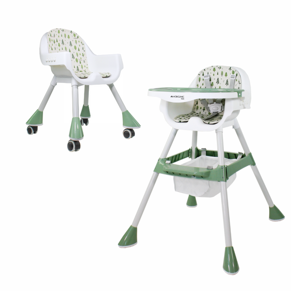 Chaise haute 2 en 1 |Roues 360º |Réglable 2 hauteurs |Max 35kg |Plateau et rangement| Évolutif| Blanc vert |Forest |Mobiclinic