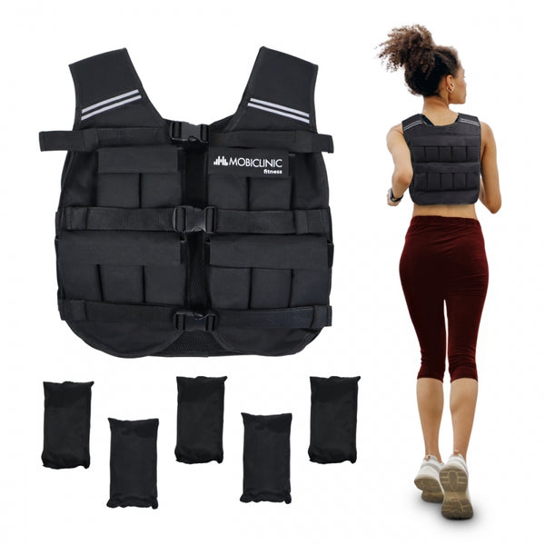 Gilet lesté | 20 kg | Poids réglable | Respirant | Rembourré | Adaptable | Iron20 | Noir | Mobiclinic