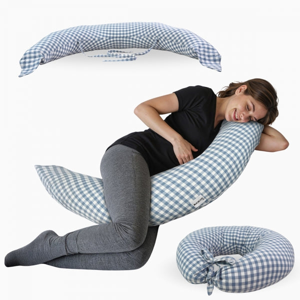 Coussin d'allaitement | 3 en 1 | Multi-positions | Cordes réglables | Lavable en machine | Imprimé Vichy | Aura | Mobiclinic