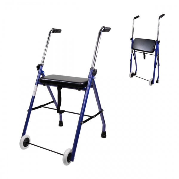 Déambulateur pour personnes âgées | 2 roues | Pliable | Siège | Bleu | Emérita | Mobiclinic