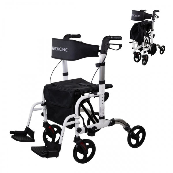 Déambulateur avec repose-pieds | Pliable | Aluminium | Freins sur leviers | Roues 360º | Sac | Porte-canne | Ibiza | Mobiclinic