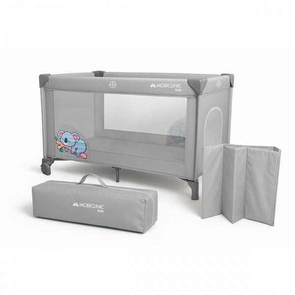 Lit de voyage | Portable | Pliable | Résistant | Tissu respirant | Sac de transport | Gris | Mofli | Mobiclinic