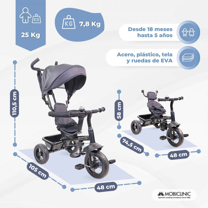 Tricycle 5 en 1 | Évolutif | Guidon siège réglable |Max 25kg | Léger