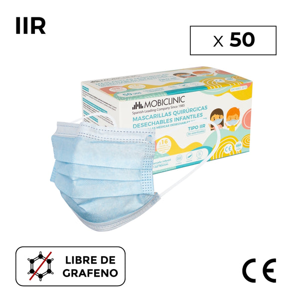 50 masques chirurgicaux IIR pour enfants (ou adultes taille XS) | Jetables | 3 couches | Boîte de 50 unités | Mobiclinic