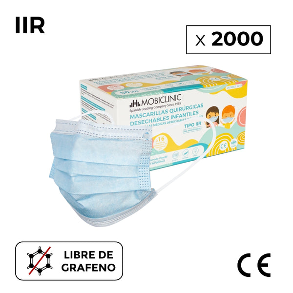 2000 Masques chirurgicaux pour enfants IIR (ou taille adulte XS) | Jetables | 3 couches | 40 boîtes de 50 pcs | Mobiclinic