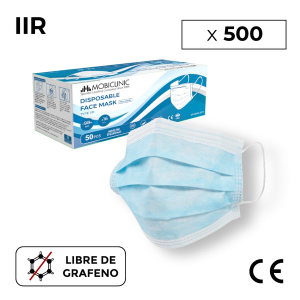 500 Masques chirurgicaux Type IIR | Mobiclinique | Total 500 unités (10 boîtes de 50 unités) | 3 couches | Jetables